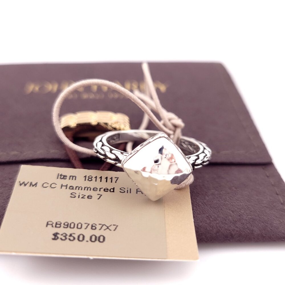New John Hardy Sterling Silver Hammered Palu Pyramid Chain Band Ring Size 7